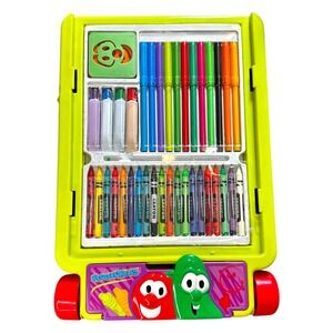 VTG Veggie Tales Rolling Art Desk Portable Activity Station Bob Larry Green Rare